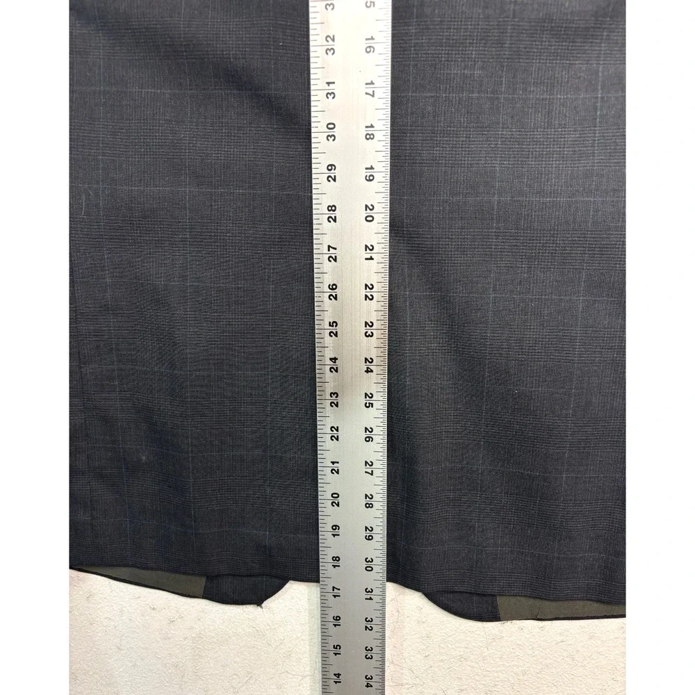 vtg 90s Charcoal Glen Plaid 40R 34x29 2pc Pant Suit Pleated High Waisted Wool